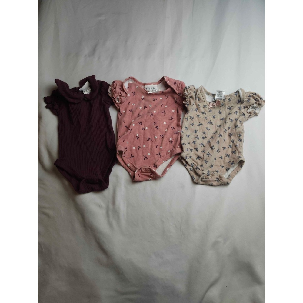 Nicole Miller New York Baby Girl Floral Ribbed Bodysuits Set of 3 Purple 3-6M